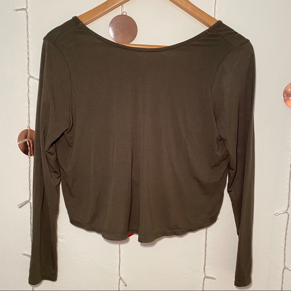 Lulus Olive open back basics long sleeve crop top
